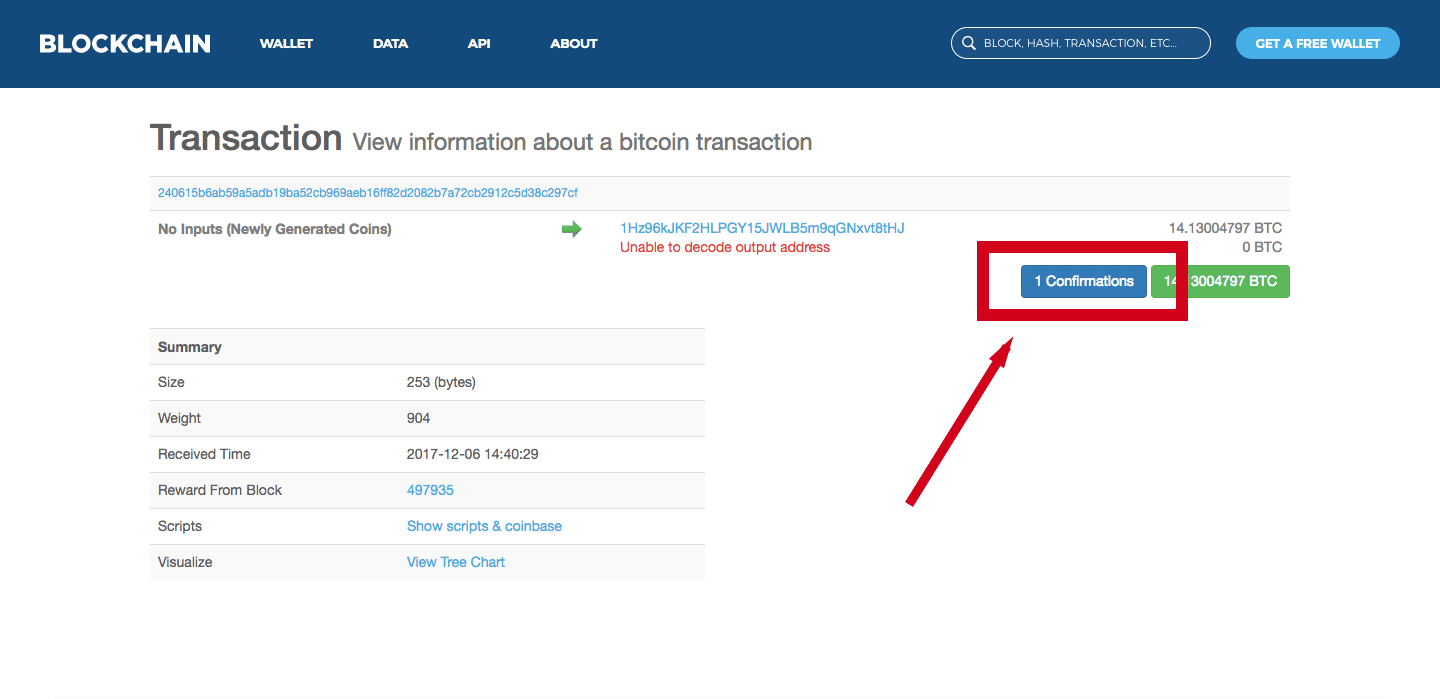 number of confirmations