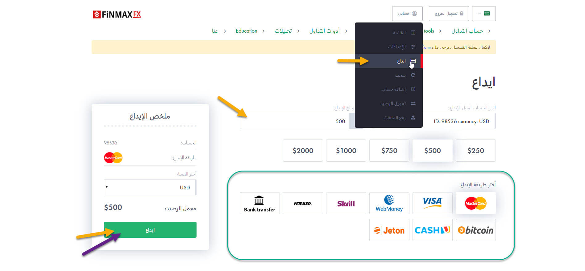 التداول عبر منصة FINMAXFX