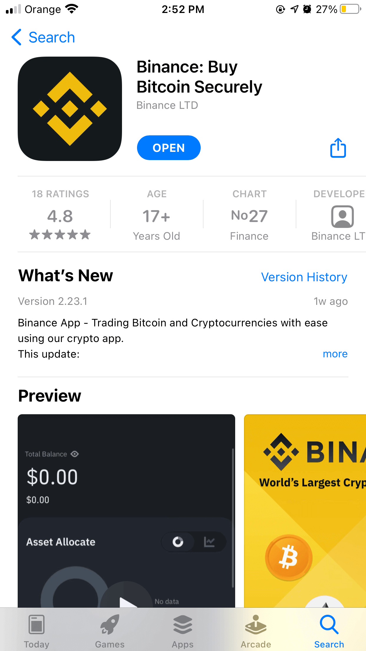 تطبيق Binance عبر ابل ستور Apple Store